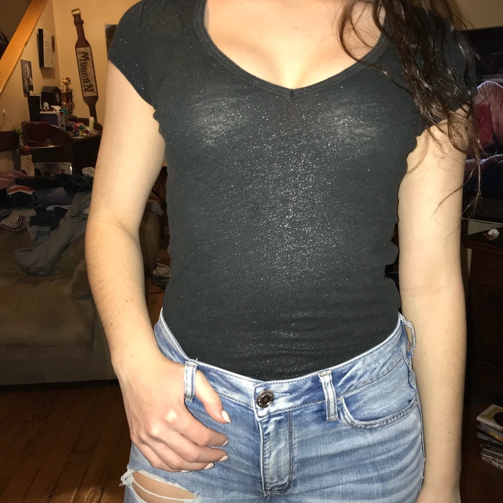 American Eagle Sparkling Black V Neck
